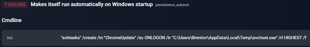 Figure 9. Persistence mechanism command line at runtime.