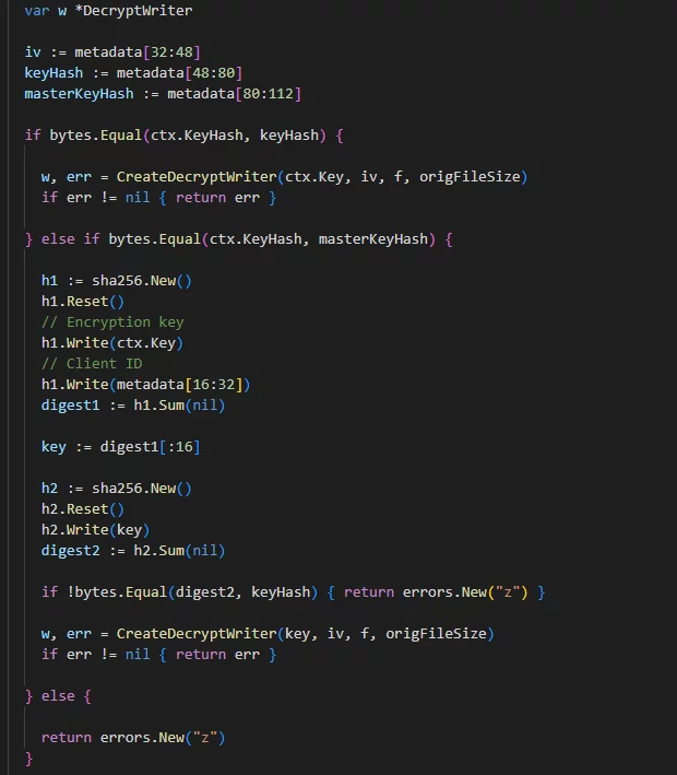 Fragment of the file decryption function
