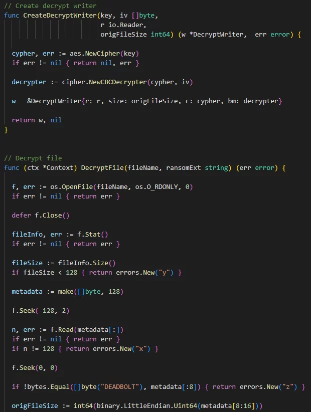 Fragment of the file decryption function