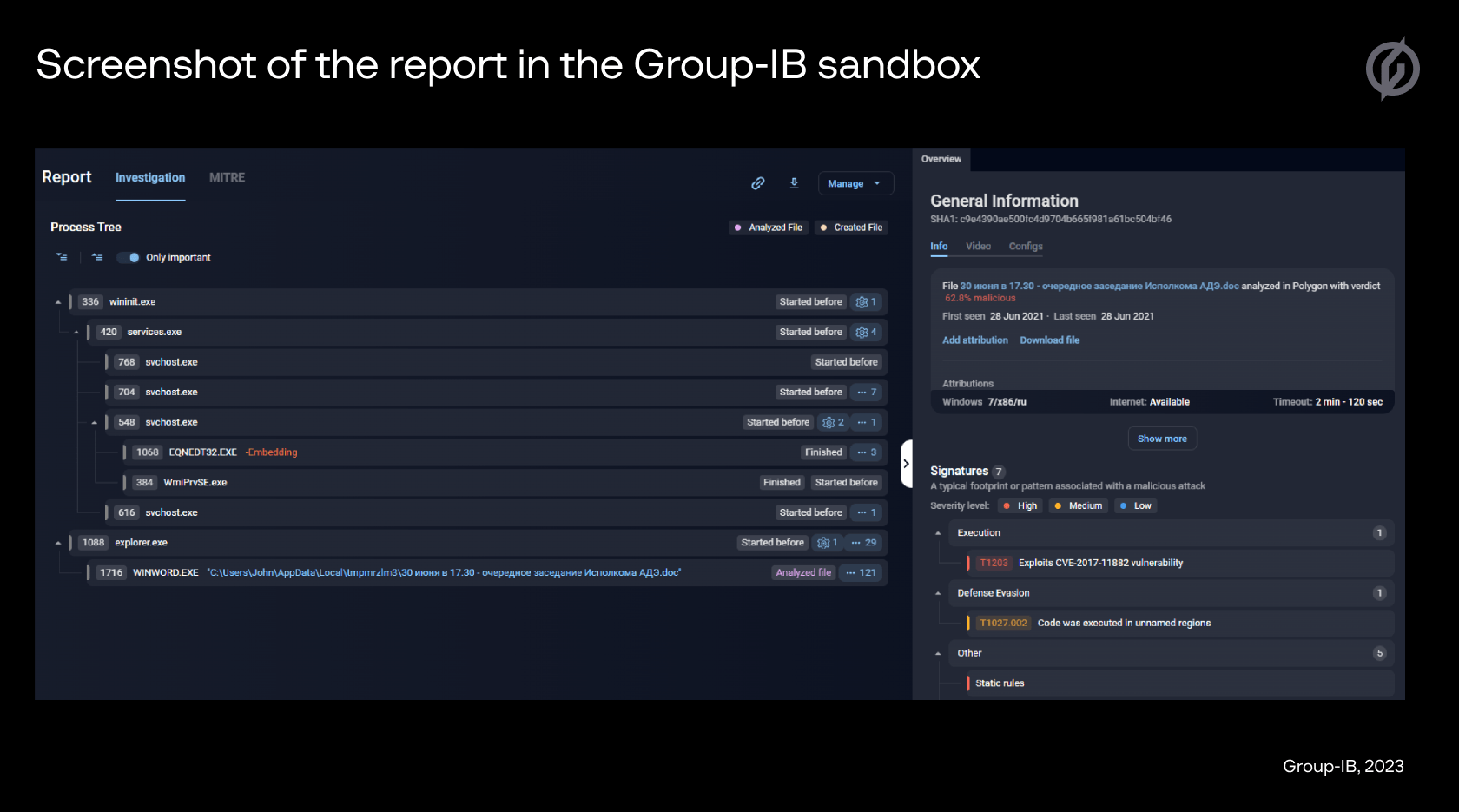 Screenshot of the report in the Group-IB sandbox