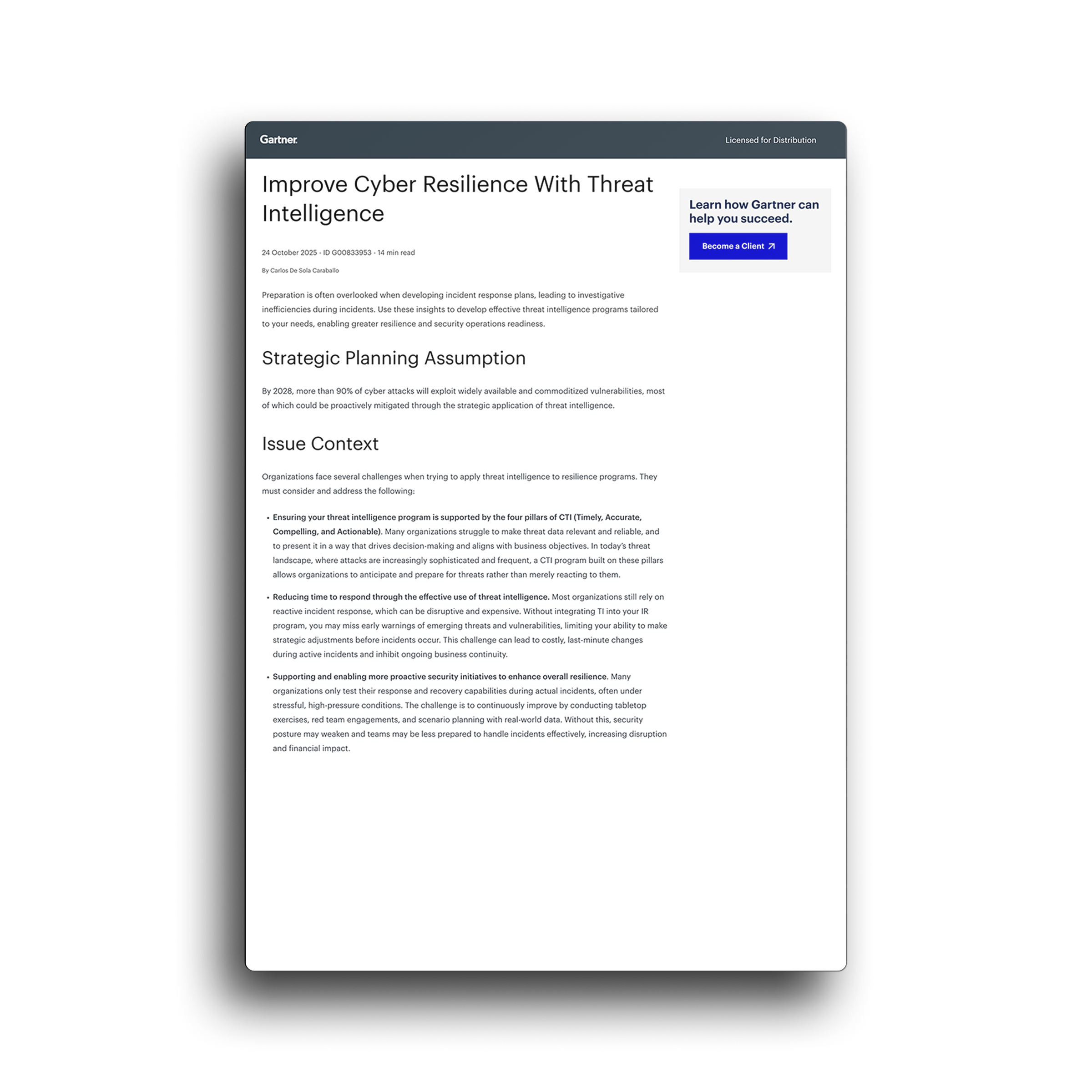 Gartner® Report 2025: Improve Cyber Resilience With Threat Intelligence