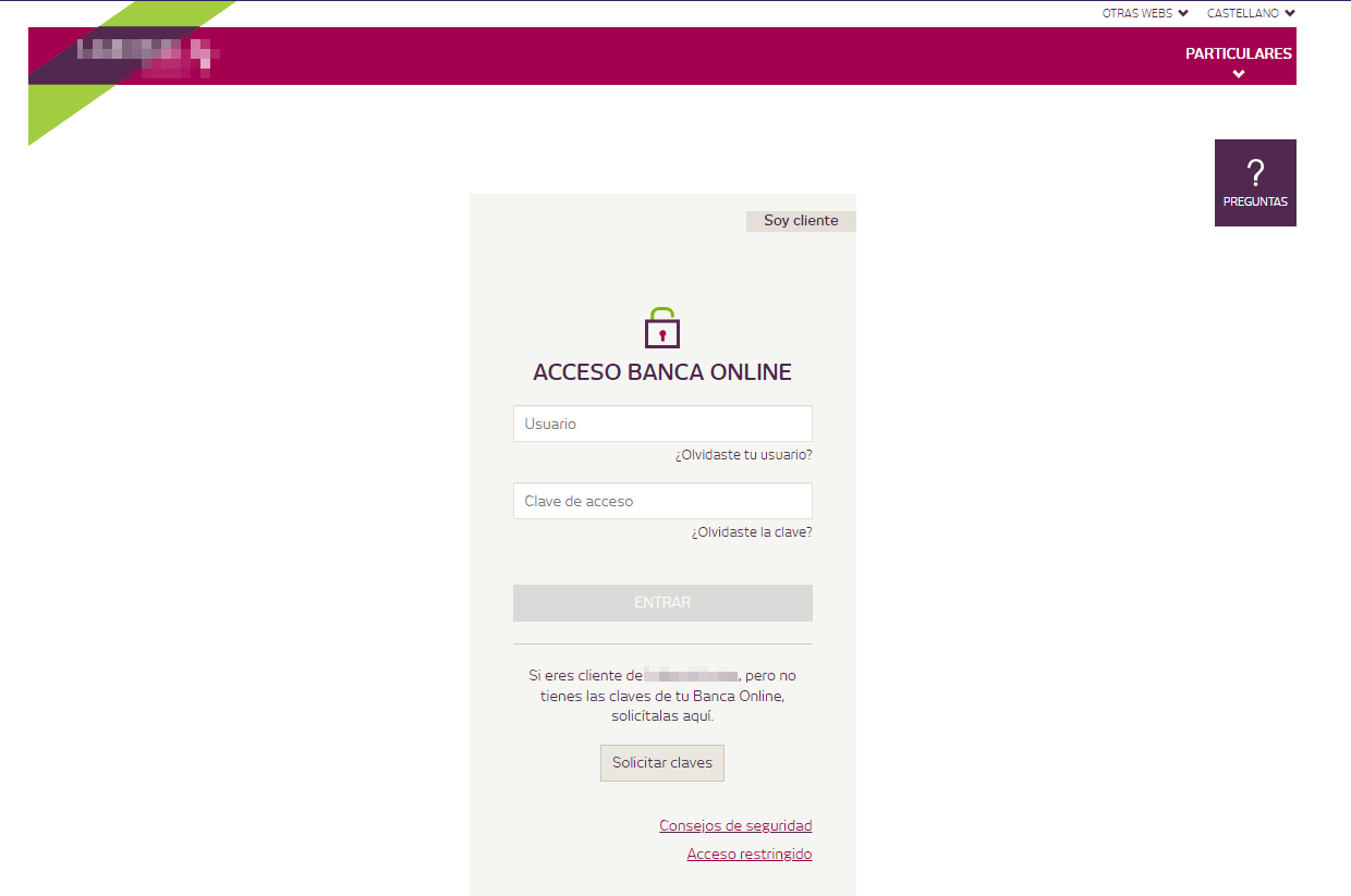 Example of the initial phishing website