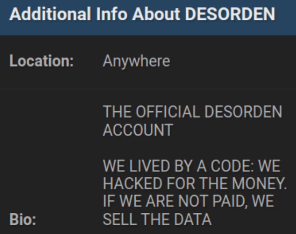 Figure 16. A screenshot of GHOSTR’s bio on his profile on BreachForums.
