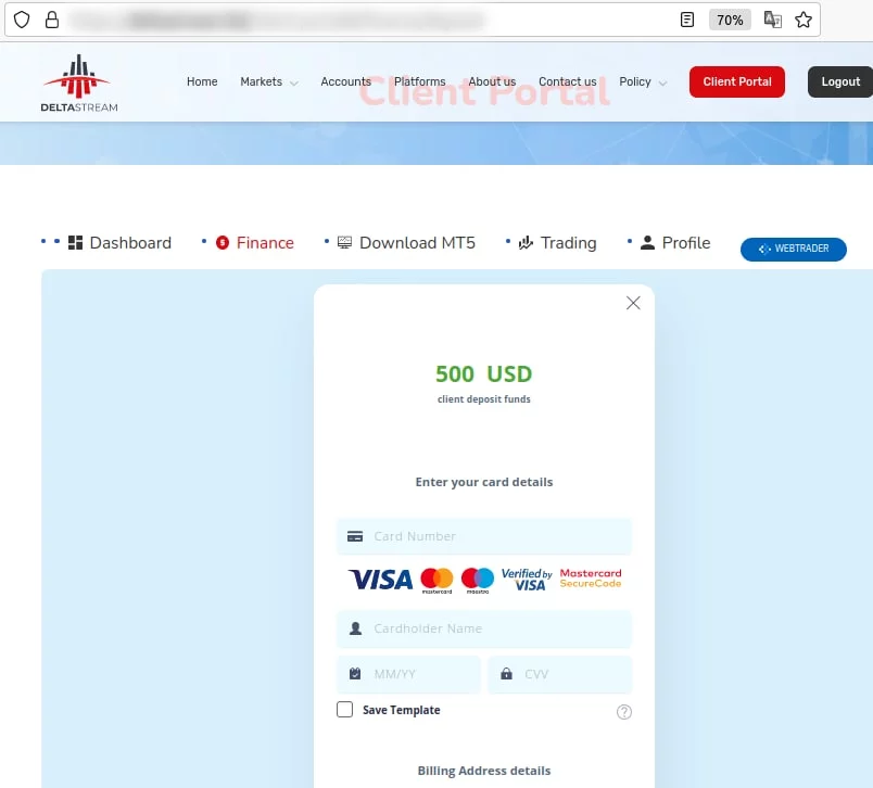 fake investment schemes - screen of phishing website