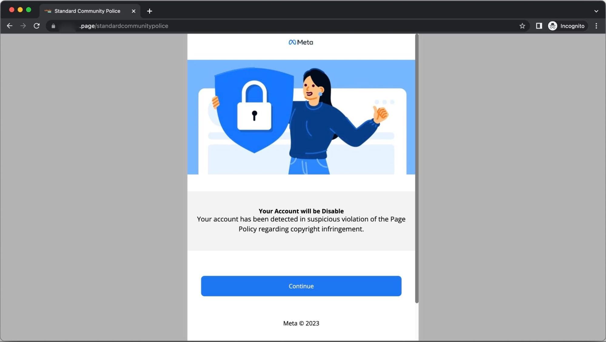 Phishing page containing Meta’s branding and likeness