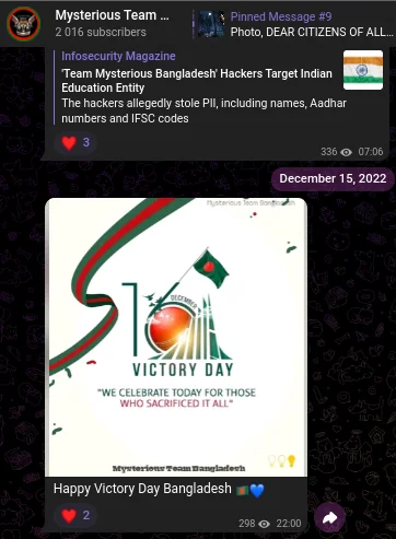 mysterious team bangladesh telegram channel post