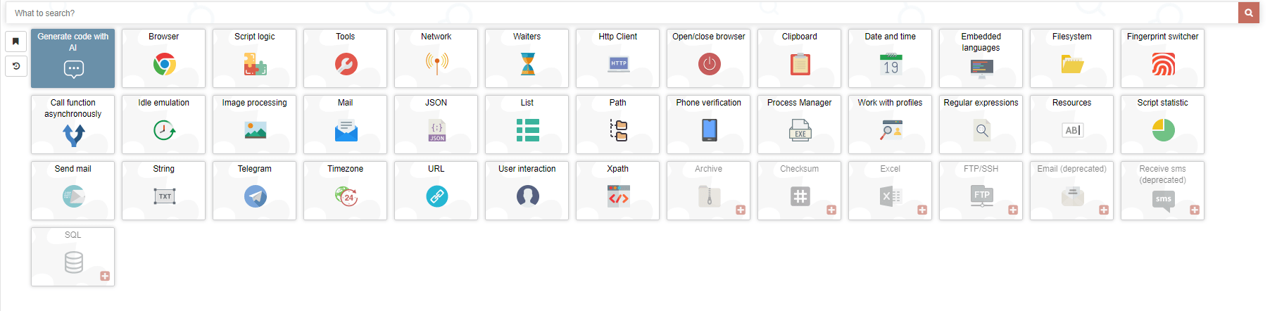 Figure 17. Browser Automation Studio Modules.