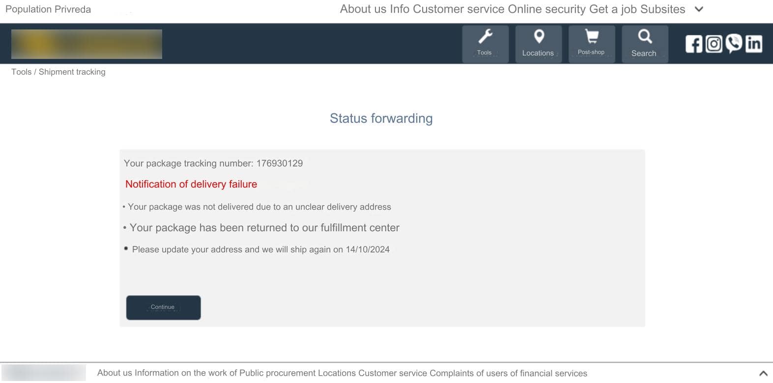 Figure 2. Screenshots of the phishing website impersonating Pošta Srbije, in Serbian and English.