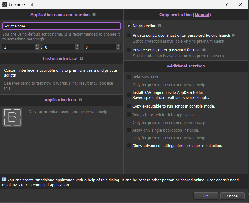 Figure 26. Compile Script window of Browser Automation Studio.