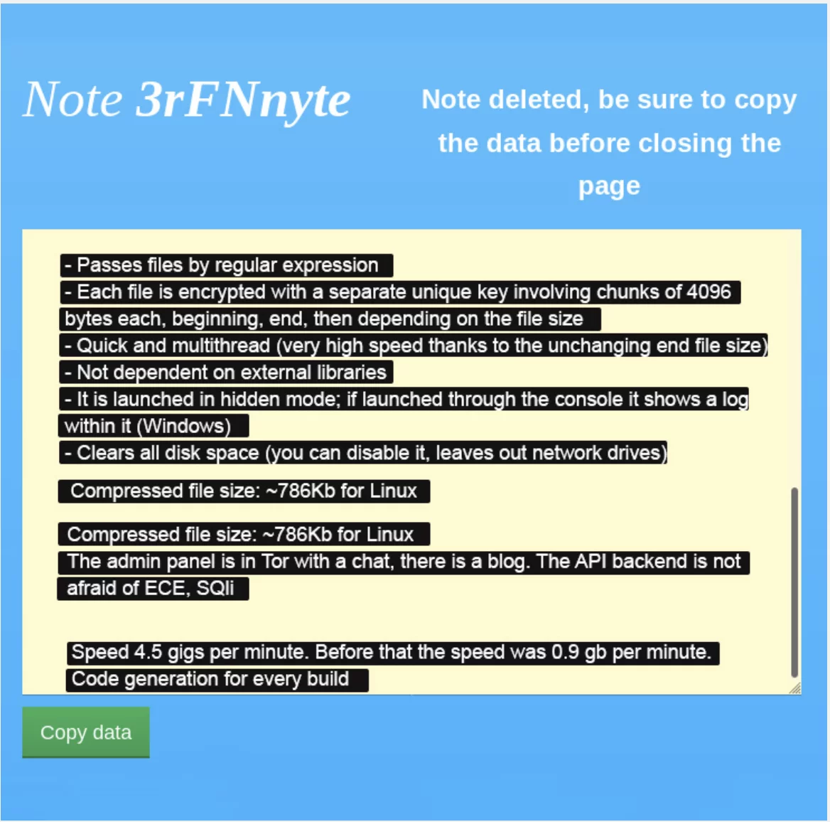 threat actor kkk's one-time note