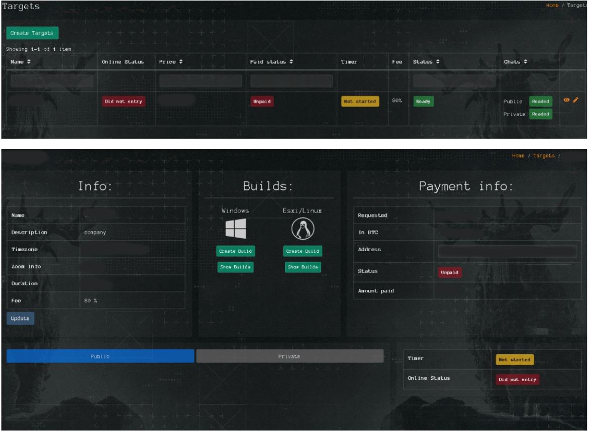 Information under the ‘Target’ section of the panel