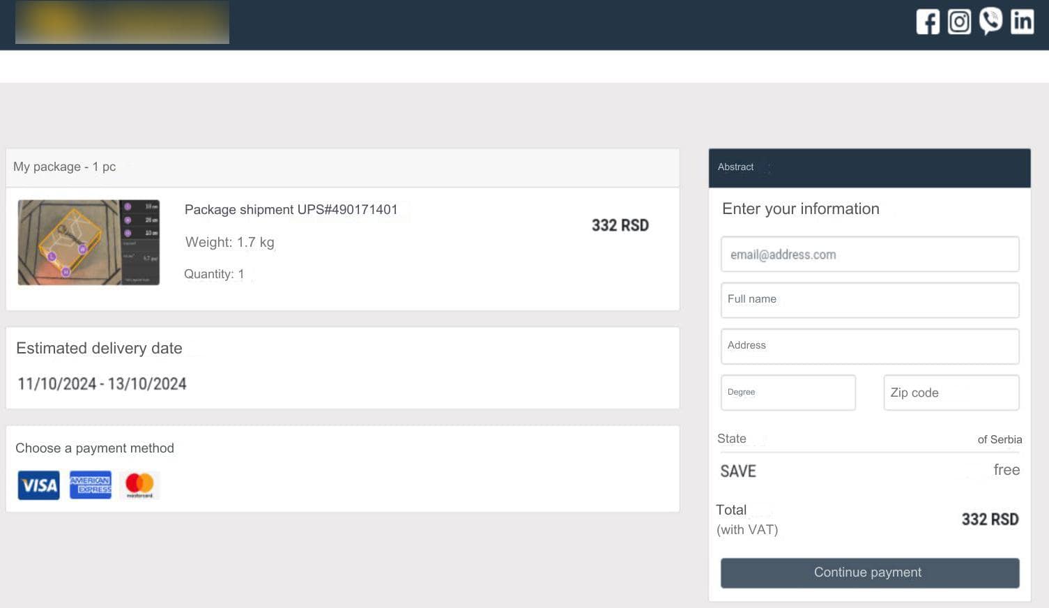 Figure 3. Screenshots of the phishing website where victims are asked to provide their personal information, before proceeding to provide their financial information, in Serbian and English.