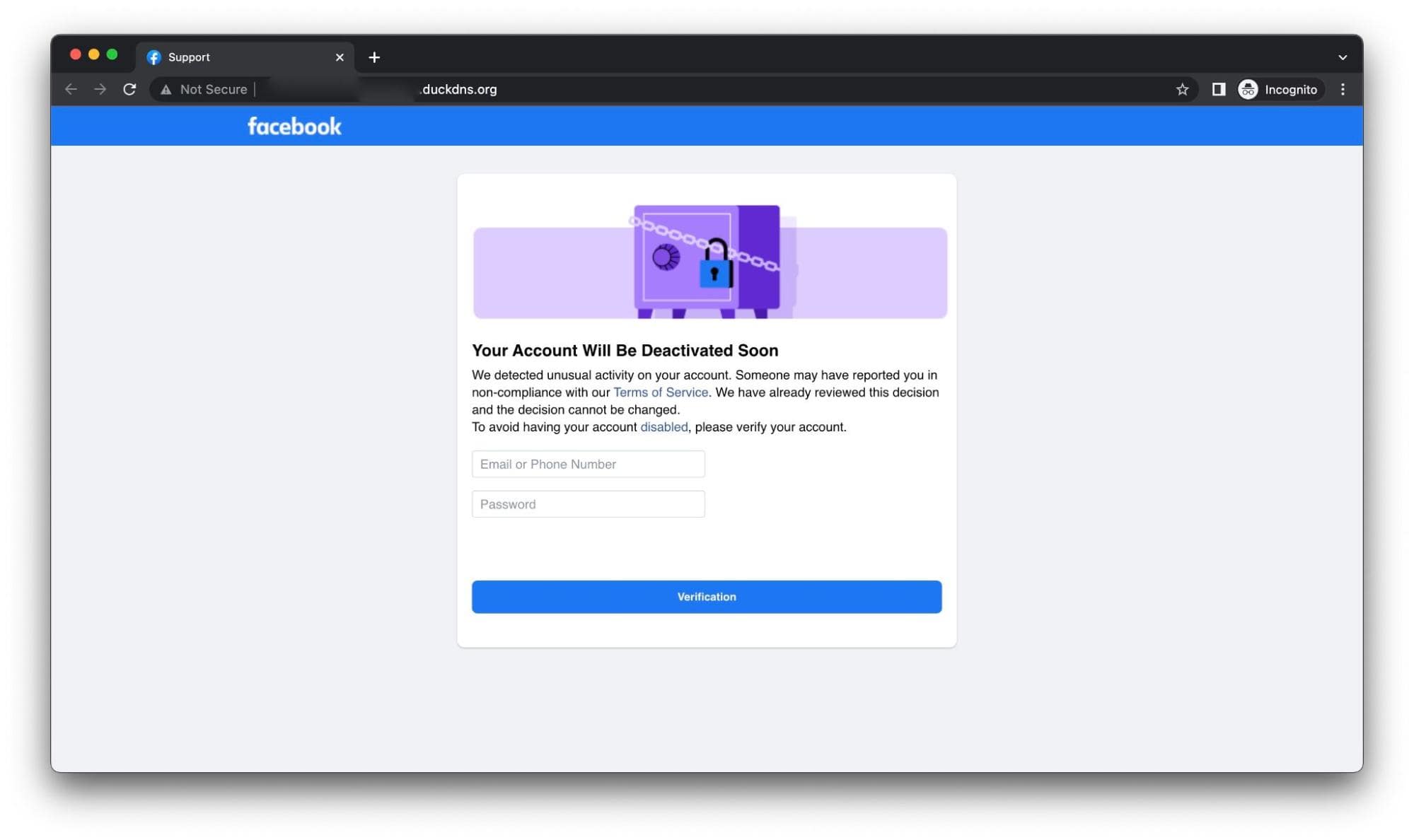 Meta phishing page where victims are asked to enter their account credentials.