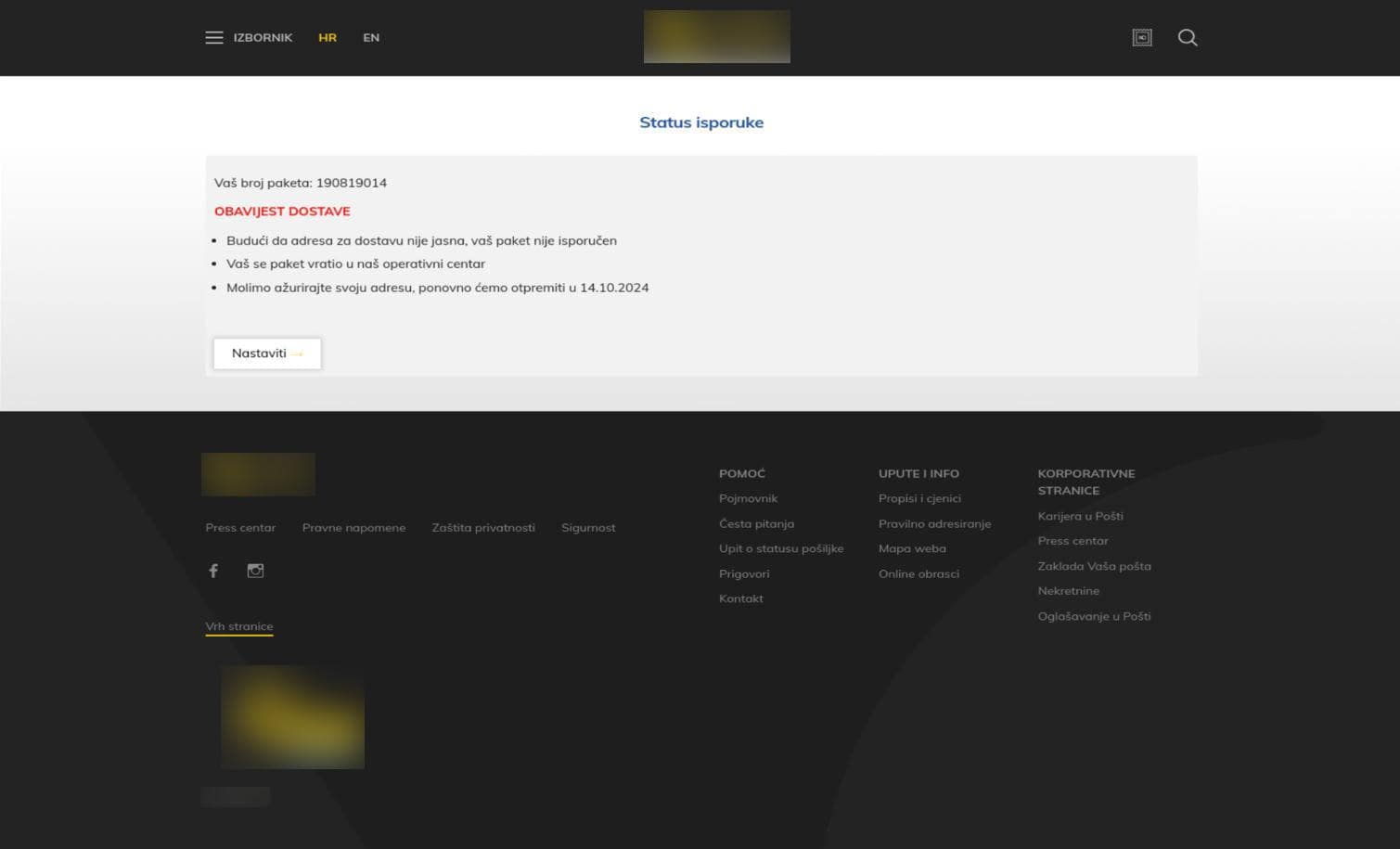Figure 5. Screenshots of the phishing website (in Croatian and English) impersonating the portal service in Croatia, with instructions for their victims. The instructions are the same for all of the phishing websites.