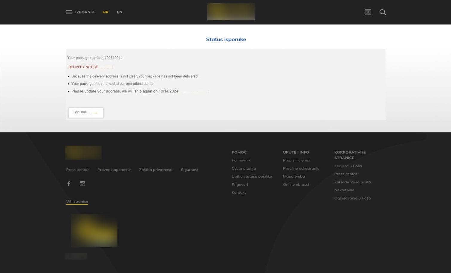 Figure 5. Screenshots of the phishing website (in Croatian and English) impersonating the portal service in Croatia, with instructions for their victims. The instructions are the same for all of the phishing websites.
