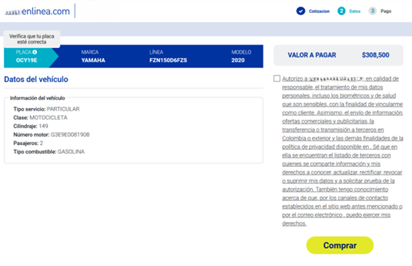 Image 5: The site presents collected information about the vehicle, including the type of service,the type of vehicle, and the motor number, among other things.