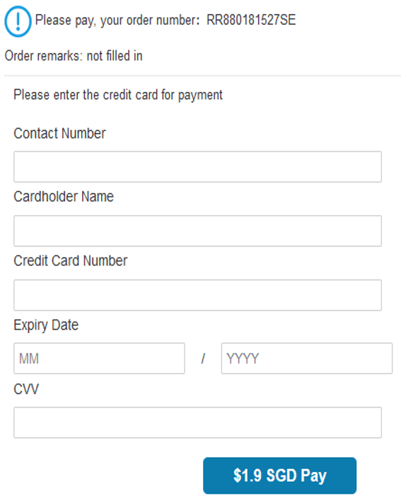 PostalFurious phishing website payment window