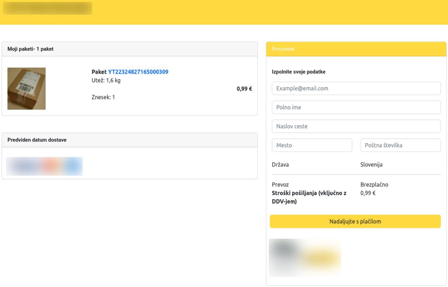 Figure 7. Screenshots of the phishing website targeting users in Slovenia, where victims are asked to provide their personal information, before proceeding to provide their financial information.