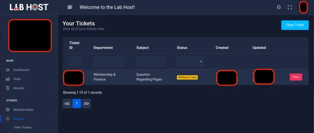 LabHost ticket system