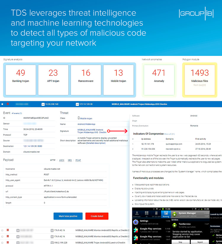 How Group-IB Threat Detection System (TDS) detects the infection by a mobile Trojan