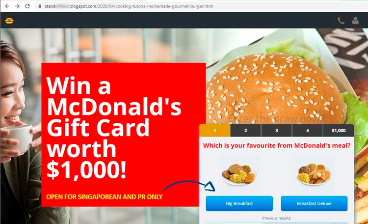 Fake website disguised as McDonald’s survey Fake website disguised as McDonald’s survey