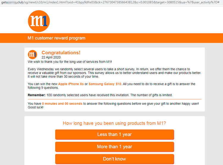Fake website disguised as M1 survey Fake website disguised as M1 survey