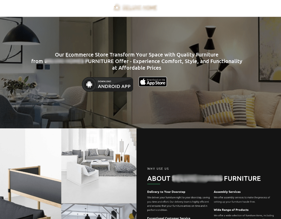 Phishing page made to look like the furniture online store