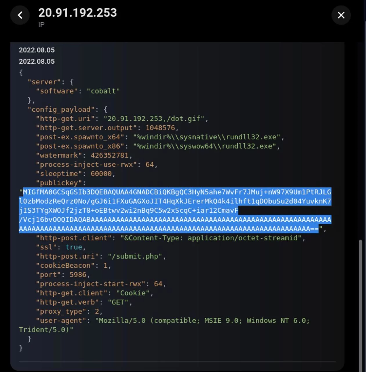 screenshot of servers containing another PublicKey