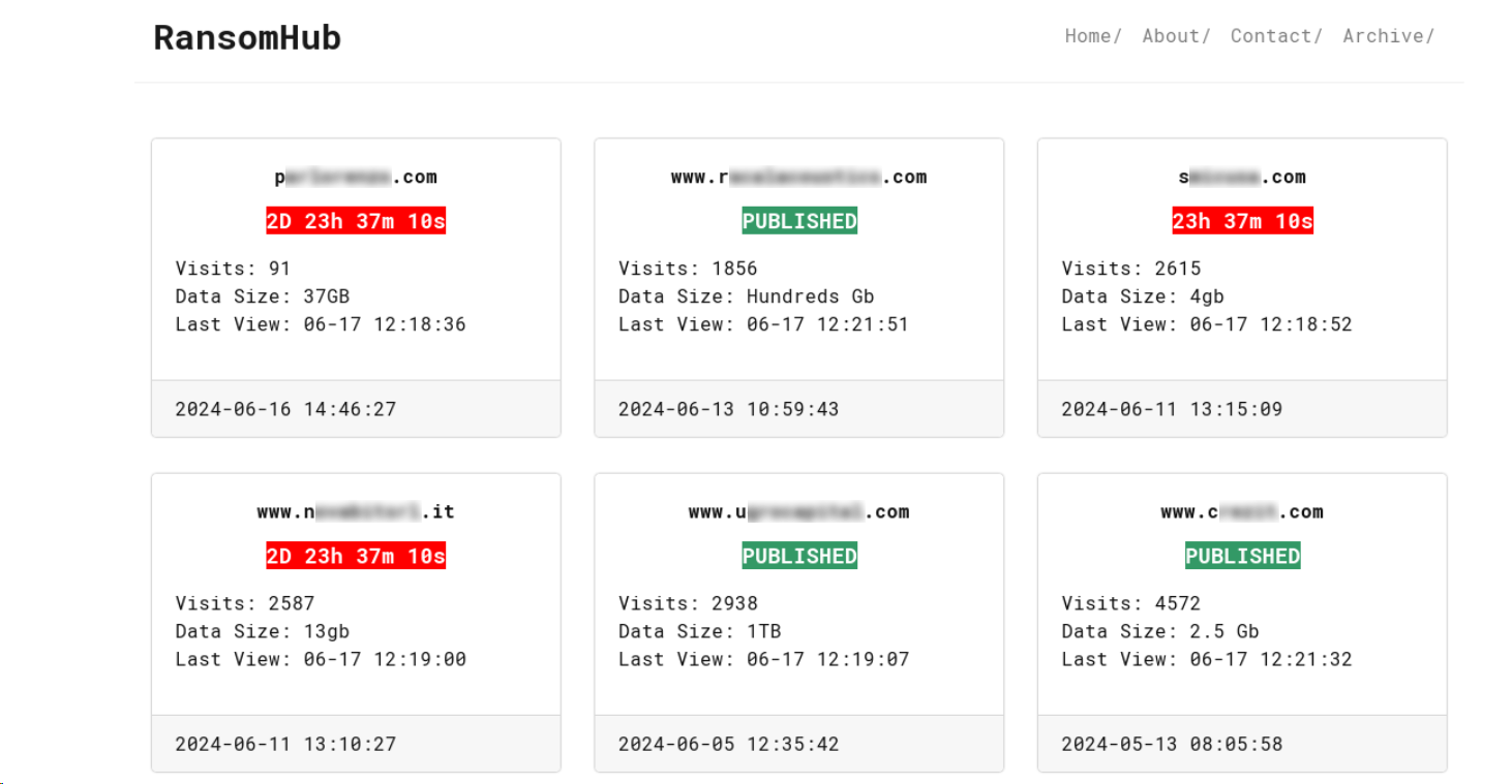 A screenshot of the RansomHub DLS