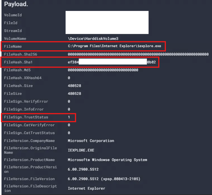 Fig. 6. Unsigned “iexplore.exe” created by “~temp~48407iG.exe” 