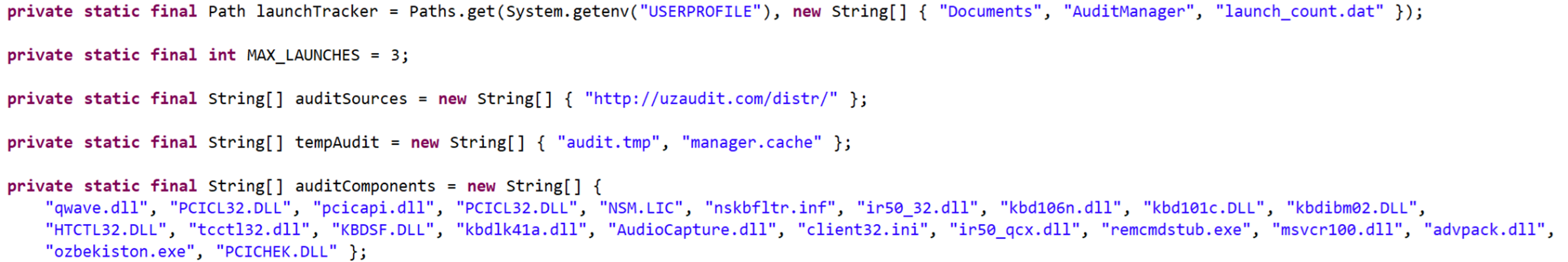 Figure 6. JAR configuration values are stored inside with predefined variables 