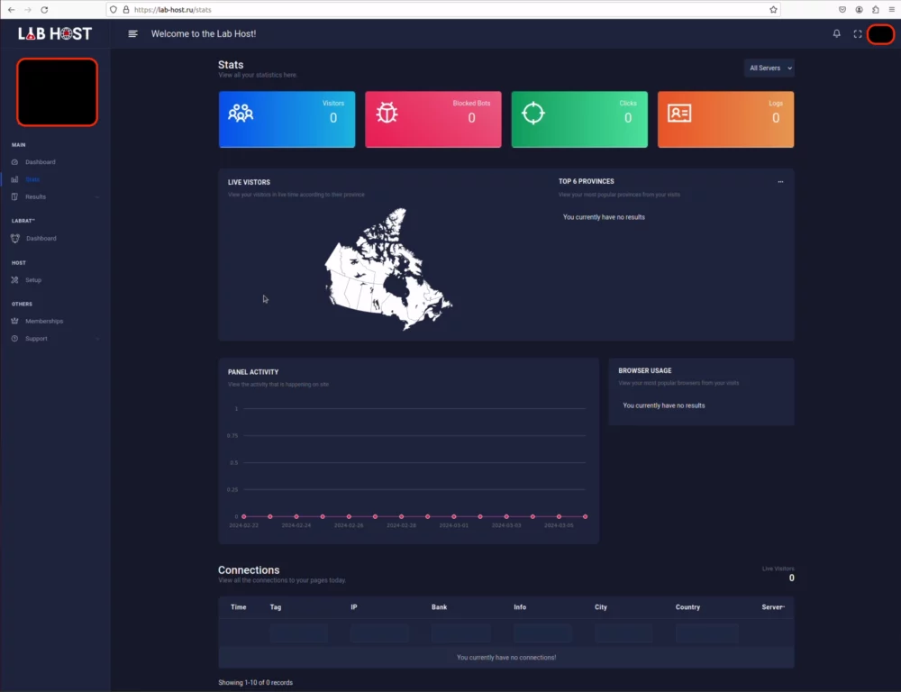 active subscription log in a dashboard
