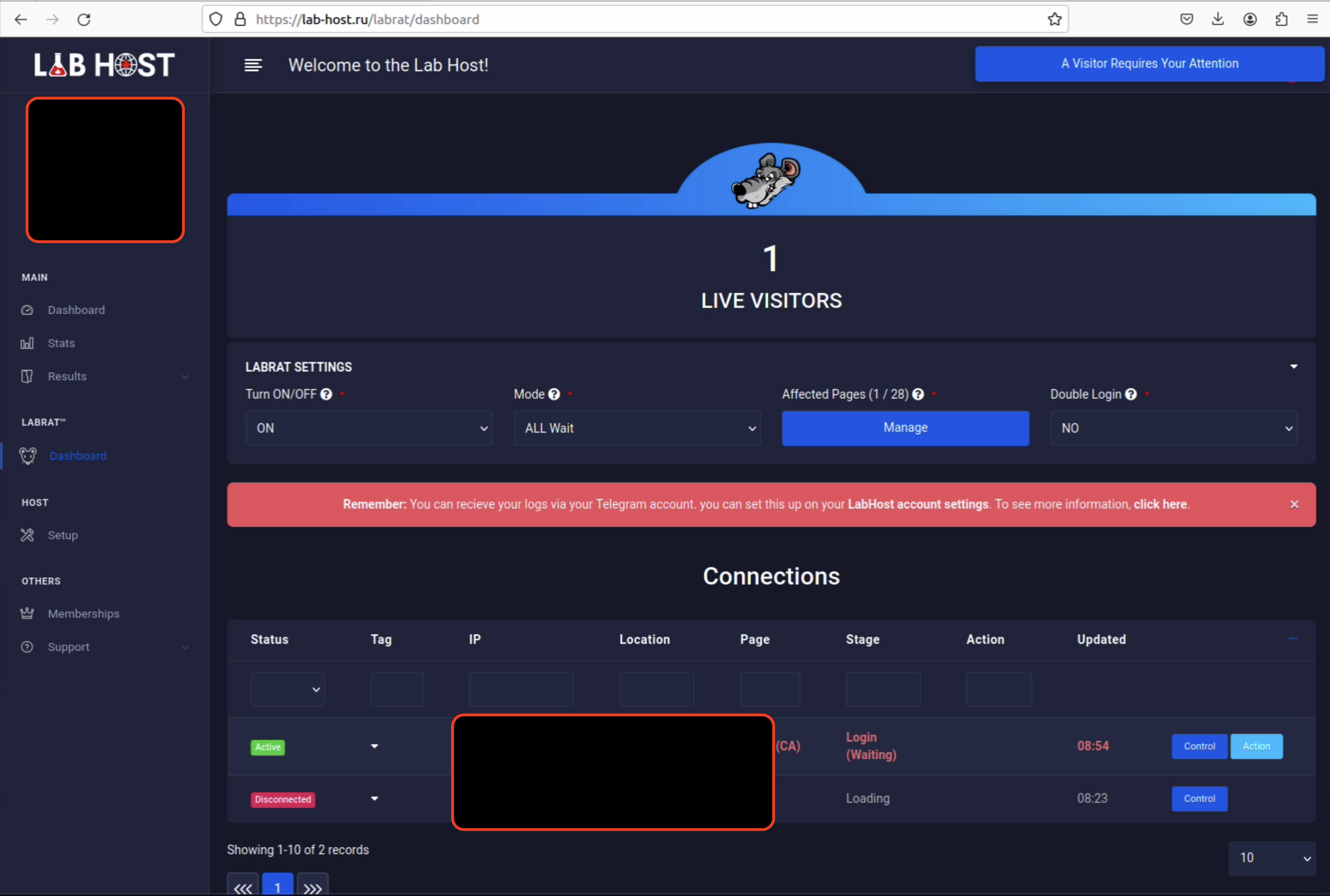 Screenshots of the “LabRat” console