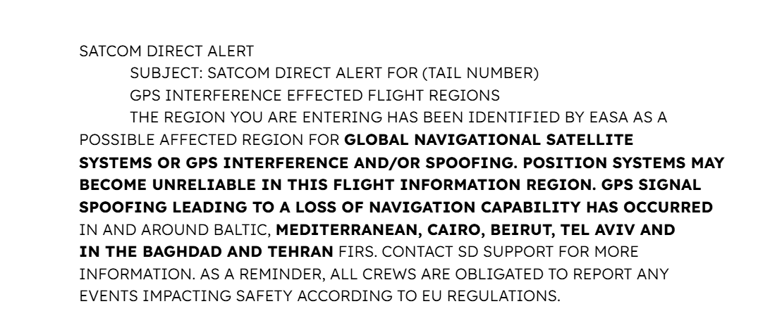 Figure 8: EASA ACARS message sent to aircraft entering Eastern Med