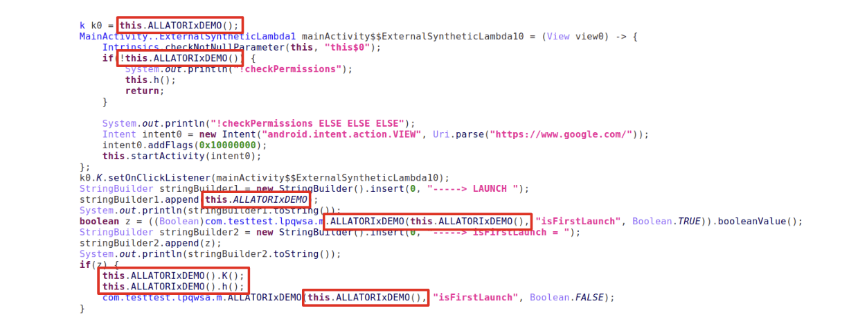 Figure 17. An example of code obfuscated using the Allatori Demo version.