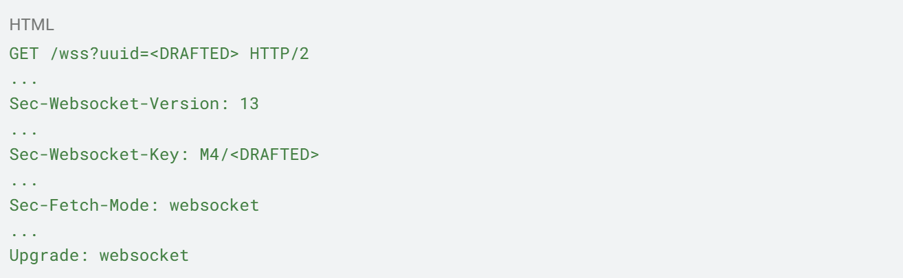 Code block 7. HTTP request to the endpoint /wss.