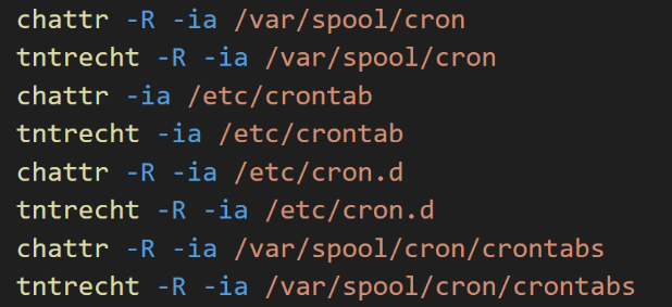 Screenshot of commands executed to set persistence via crontab
