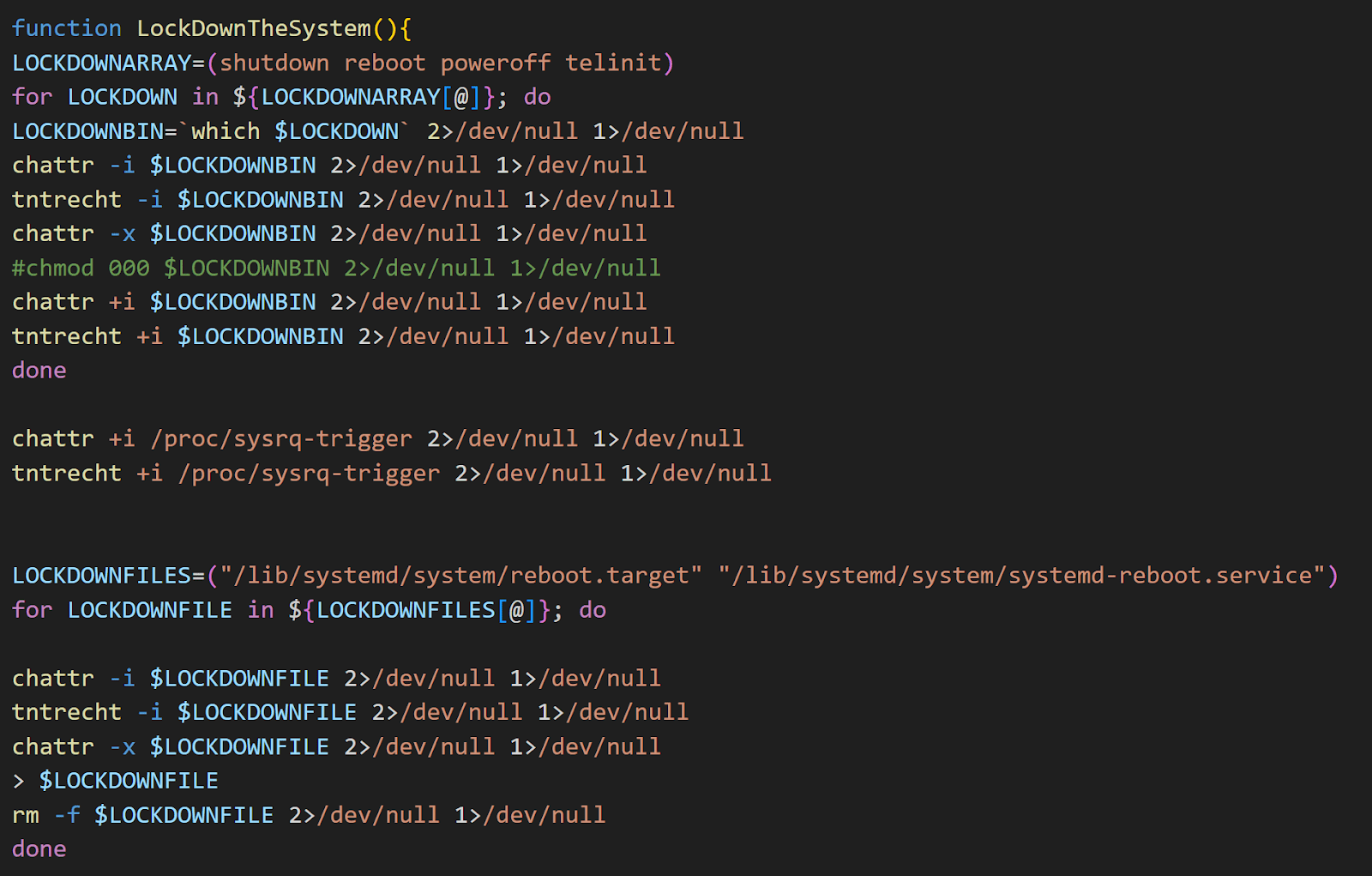 Screenshot of commands used to lock the system