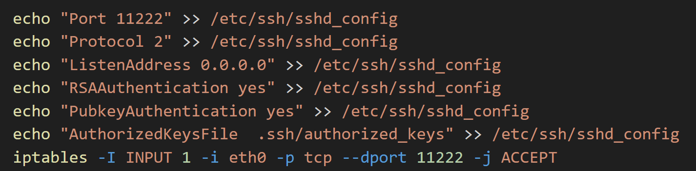 Screenshot of ssh configuration changes