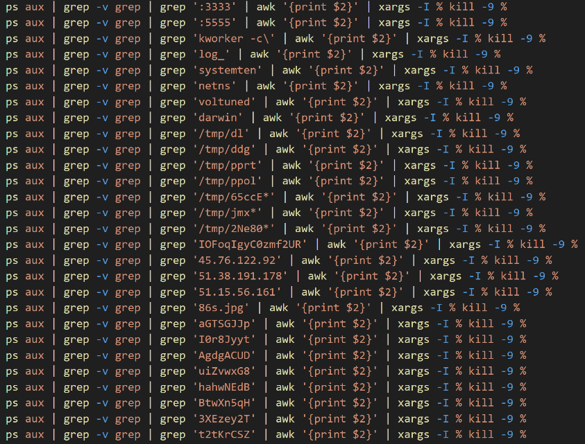 Example of commands to kill coin miners processes