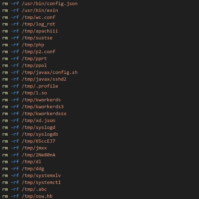Screenshot of commands executed to remove traces left by other miners