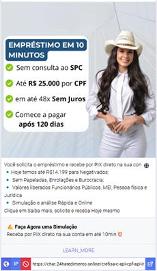 Image 1: Fake loan scam ads up to BRL 25,000 with no credit check. The fraudsters use different designs, including a Black Friday theme, to deceive victims and redirect them to malicious links. Image 1: Fake loan scam ads up to BRL 25,000 with no credit check. The fraudsters use different designs, including a Black Friday theme, to deceive victims and redirect them to malicious links.
