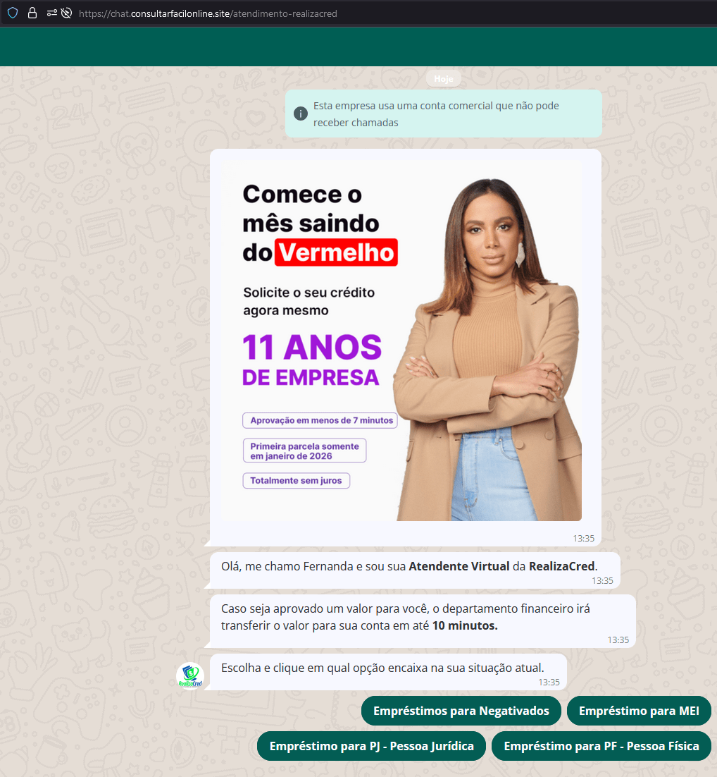 Image 2: A fake loan scam uses a messaging app interface to appear legitimate. Scammers pose as virtual assistants from financial institutions, promising quick approval and transfers to deceive victims. Image 2: A fake loan scam uses a messaging app interface to appear legitimate. Scammers pose as virtual assistants from financial institutions, promising quick approval and transfers to deceive victims.