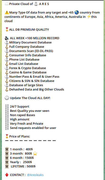 Figure 11: Examples of ARES Telegram channel announcements