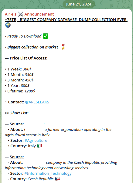 Figure 11: Examples of ARES Telegram channel announcements