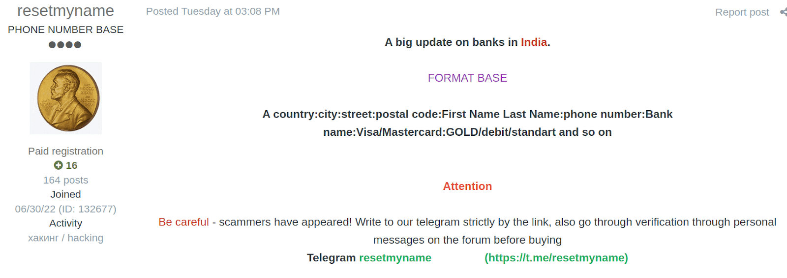 Figure 13: Dark Web forum scammers