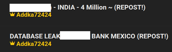 Figure 18: Addka72424 republishing of data leaks